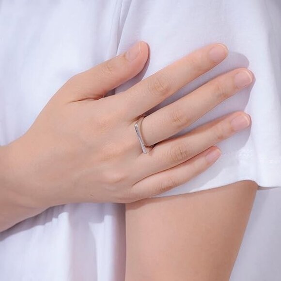 14K Gold Plated Sterling Silver Bar Ring - Rhodium - Picture 3 of 5